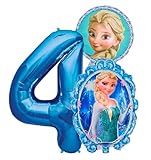 Elsa Folienballons XXL Deko die Eiskönigin Folienballon Luftballon Frozen Anna und Elsa Spiegelbild Geburtstag Kindergeburtstag Dekoration Helium Ballon Blaue Party Mädchen Prinzessin Fee (Zahl 4)