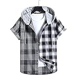Hoodie Herren Vintage Kariert Kurzarm Shirt Herren Sport Urban Style All-Match Tops Herren Work Lässig Bergsteigen Hoodie Herren Knopfleiste Mit Kordelzug Herren S