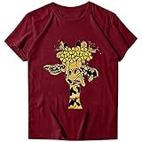 Sommer Kleidung MäDchen Rundhals Oberteile Schmetterling Druck T-Shirt Hemd Bluse Casual Rundhals Shirt Mädchen Top Damen Shirt Wein #09 M