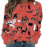 iHENGH Mode Damen Halloween Print Party Rundhals Langarm Sockel Kopf Tops(Rot, M)