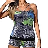 Yoofeiduoduo Damen Badekleider Tankini Sets Tropischer Druck Badeanzug Trägerlos Strap Gepolsterte Figurumspielende Bademode Oberteil mit Boyshorts Bikini Set Badeanzug für den S