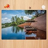 Schöne Life Series Bad Teppich 40x60cmNatur, Sofa im Wasser Hotelmöbel Resort Urlaub Seascape Travel Holiday Dekorativ, Redwood Green Sky Sehr weiche Badematte waschb