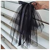 YYOBK Ts Satin-Band-Bowknot-Schleier-Tüll Mit Kamm, Weiß Und Schwarzer Brautschleier, Zweistufiges Hochzeitskleid Mit Kurzen Schnittkanten (Color : Black)