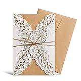 WISHMADE Hochzeit Einladungen Kits 20 Stück, ivory Lace Laser Schnitt mit Handgefertigt Seil für Ehe Quinceanera Brautschmuck Geburtstag