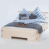 TUGA - Holztech Massives unbehandeltes Balkenbett Doppelbett Holzbett Bett mit und ohne Überstand Daybett Boxspringbett Einlegetiefe bis zu 32cm (ohne seitlichen Überstand, 270 x 220)