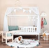 Alcube Hausbett 90x200 cm - vielseitiges Holz Kinderbett für Jungen & Mädchen - Massivholz Kinder Bett mit Rausfallschutz und Lattenrost 200x90 cm - Weiß