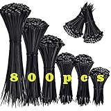 800 Stück Schwarz Kabelbinder Set 100/150/200/250/300mm Lang Zip Tie Kabel Binder Klein Nylon, Kabelbinder UV Beständig mit 48kg, Industrie Cable T