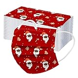 50 Stück Kinder Mundschutz Einweg Weihnachtsmotiv Mund Nasenschutz 3D Druck Rentier Motiv Mundschutz 3-lagig Staubdicht Elastisch Loops Halstuch Jungen Mädchen Outdoor Gesicht Schild Bandana S