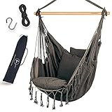 BELLAMATILDA® HÄNGESESSEL 3 Kissen & Zubehör mit Seil und Haken | Hängeschaukel Outdoor & Indoor | XXL Hängesitz für Erwachsene & Kinder bis 150 kg | Garten, Wohnzimmer, Balkon (Ocean Gray)