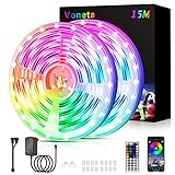 LED Strip 15M (2x7.5M), RGB LED Streifen Lichterkette, Musik Sync Farbwechsel LED Band Lichter mit Fernbedienung und App-steuerung, LED Leiste für Schlafzimmer,wohnzimmer, Party Weihnachten Dek