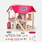OUPAI Häuser für Modepuppen Puppenhaus aus Holz Puppenhaus-Möbel Set, Pretend Play Spielzeug for Mädchen, Puppenhaus Möbel Educational Lernspielzeug for Kleinkind Perfekten Holzpuppenhaus for Kinder 2