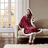 SCM Kuscheldecke Bordeaux im Poncho-Stil Wohndecke mit Ärmeln Flauschig Weich & Angenehm Warm Tagesdecke mit Premium Cashmere Feeling Angel Wrap, 147 * 183