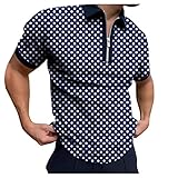 Yowablo Polos Shirt Herren Casual Zipper Umlegekragen Bluse Polka Dot Print ( M,3blau )