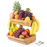 Bambus Obstkorb Schüsselhalter, Halterung für Obstkorb aus Bambus, 2 Ebenen für Obst, Gemüse, Brot, Snacks (inklusive 2 Bananenhaken)