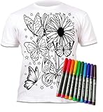 Splat Planet T-Shirt zum Ausmalen, Schmetterlinge und Blumen, mit 10 ungiftigen, waschbaren Zauberstiften, zum Ausmalen und Auswaschen, weiß, 12-13 J