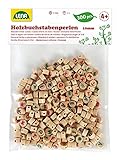 Lena 32051 Bastelset Buchstabenperlen aus Holz, 300 runden Fädelperlen und mit bunten Buchstaben, Holzperlen Set für Kinder ab 3 Jahre, zum selber basteln von Perlen Schmuck, Natur B