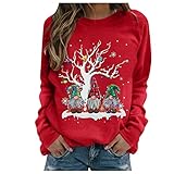 Weihnachtspulli Damen Lang,Weihnachtspullover Damen Lustig 3D Drucken Schön Oversize Baumwolle Winter Warm Langarm ohne Kapuze Weihnachten Sweatshirt Pullover Weihnachtsp