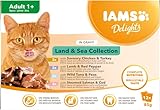 IAMS Delights Land & Sea Collection Katzenfutter Nass - Multipack mit Fleisch und Fisch Sorten in Sauce, Nassfutter für Katzen ab 1 Jahr, 12 x 85 g