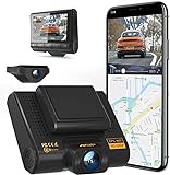 AQP Dual Dashcam Full HD 1080P Vorne und Hinten Autokamera, Dash Camera mit GPS & WiFi, G-Sensor, WDR, Loop-Aufnahm, 170 ° Weitwinkel mit Nachtsicht, Bewegungserkennung, AQP-X1-De, Black