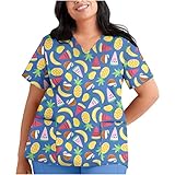 Easter Scrubs_ Tops for Women Oversized Short Sleeve Nurse_ Working Uniform Floral Print V Neck Pullover Shirts Blouse Summer Tops T Shirt Yoga Blouses Bodysuit Tank Tops(Blue,XXXXL)