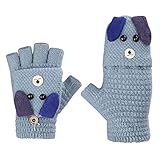 Kinder Halbfinger Handschuhe Fingerlose Fäustlinge Mädchen Winter Cartoon Fingerhandschuhe Strickhandschuhe Thermohandschuhe mit Klapp