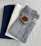 Rosa trend Geschirrtuch 3er Set 100% Leinen “White, Fog & Dark Blue“