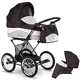 Retro Kinderwagen 3in1 2in1 4in1 isofix Luftreifen 6 Farben J.Baronessa by Lux4Kids Black JBN 11 2in1 ohne Baby
