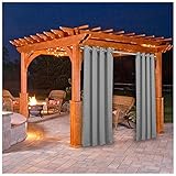 FKYUH Outdoor Vorhange Wasserabweisend mit Ösen Blickdicht Gardine 2er Set Thermo Verdunklungs UV Schutz Sonnenschutz Vorhänge Aussenvorhang Terrasse Garten Outdoor Gardine-Grau_1_Stück(B132*H213cm)