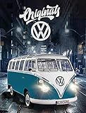 Große VW Volkswagen Fleece-Decke Bulli T1 Blau 130 x 170 cm Camper-Van California Bus Auto Car Decke Kuscheldecke Tagesdecke Wohndecke Tagesdecke Schmusedecke Flauschdecke pass. zur Bettwäsche 087