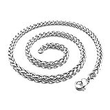 SODIAL(R) Herren Halskette 4.0mm Breite Edelstahl Halskette Weizen Kette Link Silber 55cm H