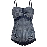 Herzmutter Umstands-Tankini-Schwangerschafts-Bademode - Zweiteiler-Badeanzug für Schwangere - Bandeau-Tankini-Set - Streifen-Muster-Punkte - Übergrößen - UV-Schutz 50-7000 (Blau-Punkte, L)