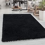 Carpetsale24 Hochflor Teppich, Einfarbig Super Soft Shaggy, Weicher Oberfläche SCHWARZ, Maße:160 cm x 160 cm R