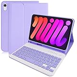 Hofsos Hülle mit Tastatur für iPad Mini 6. Generation 2021 8,3 Zoll - Schutzhülle mit Pencil Halter Wireless Abnehmbare Tastatur (Deutsches QWERTZ) für iPad Mini 6 (Violett)
