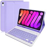 Hofsos Hülle mit Tastatur für iPad Mini 6. Generation 2021 8,3 Zoll - Schutzhülle mit Pencil Halter Wireless Abnehmbare Tastatur (Deutsches QWERTZ) für iPad Mini 6 (Violett)