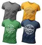 4er Pack Herren lässige T-Shirts für Jeans mit Frontprint und Rundhalsausschnitt Denim Jeans T-Shirts (2XL, Urban Jeans #2)