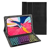 CoastaCloud Bluetooth Tastatur Hülle für Tablet Samsung Tabs 9-9.6' (Min 15x24cm, Max18x26cm) Schutzhülle mit LED Beleuchtet Tastatur QWERTZ Deutsch für Windows/Android (Schwarz)