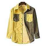 ZAIZAI Frühling Männer Corduroy Shirts Baumwolle Lange Ärmel Bottoming Hemd Slim Wine Patchwork Streetwear Bluse Revers Button (Color : Yellow, Size : Lcode)