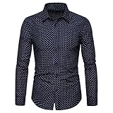 QWERD Herren Hemd Langarm Slim Fit Freizeithemd mit Punkte Druck aus Baumwolle Herren Casual Baumwolle Polka Dots Langarm Kleid Hemden Für Anzug Business Hochzeit Freizeit Hemden Übergröße S-4XL