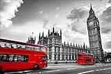 Muralo Fototapete Architektur 120 x 180 cm Vliestapete Wand Tapete London Big Ben Bus Straße Himmel Wohnzimmer Schlafzimmer Moderne Wandbild Abstraktion Wand Dek