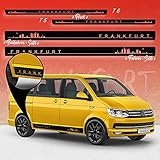 Auto-Dress® Seiten-Streifen Aufkleber Set/Dekor passend für VW T4, T5 & T6 Bus in Wunschfarbe - Motiv: Skyline Stadt Frankfurt Original (175 Shortbread, Langer Radstand)