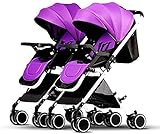 Tragbarer leichter Baby Kinderwagen Faltbare Zweibauch Kinderwagen,Tragbare Doppelschalen Einstellbare Rückenlehne Abnehmbarer Ultra-Lichtschock Tandem Kleinkind Trolley