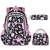 Schulrucksack Mädchen Teenager Rucksack Kinder – Schultasche mit Lunchpaket & Federmäppchen Set Ergonomischem Design Schulranzen Schule Maedchen Ranzen School Bags for Girls (Schwarz)