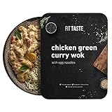 FITTASTE Chicken Green Curry Wok w/ Egg Noodles I hochwertiges Fertiggericht für Fitness- und Figurbewusste I ideal als schnell zubereitete Mahlzeit / Fertig-Essen / Gericht im Home-O