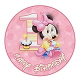 Tortenaufleger Ersten Geburtstag Minnie Mouse Motiv Essbare Tortendeko Tortenbild Kuchendekoration Fondant Rund Ø20CM