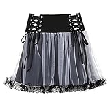 Gothic Mesh A-Line Minirock Punk Lace Up Patchwork Damen Hoher Taille Rock (Color : Black, Size : M)