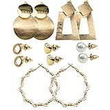 6 Paar Mehrere Ohrstecker Schmuck Set, Damen Ohrringe, Mode Ohrschmuck, Herzform Ohrstecker, Großer Kreis Ohrhänger für Frauen Party Geburtstag Geschenke Golden Weiß