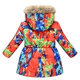 Styledress Mädchen Baby Winter Fleece-Mantel Daunenmantel für 3-10 Jahre Jungen Mädchen Outdoor Jacke Outwear Windjacke mit Pelzkragen Druck Warme Winter Coat Winterjacke Verdicken M