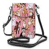 XCNGG Telefontasche Premium PU Leather Crossbody Bag Cell Phone Purse, Lightweight Mini smart phone Pouch with Adjustable Shoulder Strap, Chiwawas Dog Pink