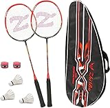 Philonext Badmintonschläger Set mit 3 Federbällen & Tragetasche & 2 Overgrip, Carbon Profi Badmintonschläger Federballschläger, Leichtgewicht Badminton Schläger, 2 Spieler Badminton Praxisschläger S