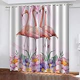 TTBBBB 3D Drucken Verdunkelungsvorhang Blumen rosa Tiervogel B 183 x H 160 cm Soft Blickdicht Vorhang Gardinen Raumverdunkelung mit Ösen Ösenvorhang für Schlafzimmer Wohnzimmer 2er S